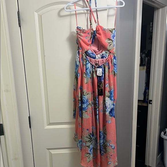 Floral High-Low Dress with Beaded Waist - Picture 2 of 3
